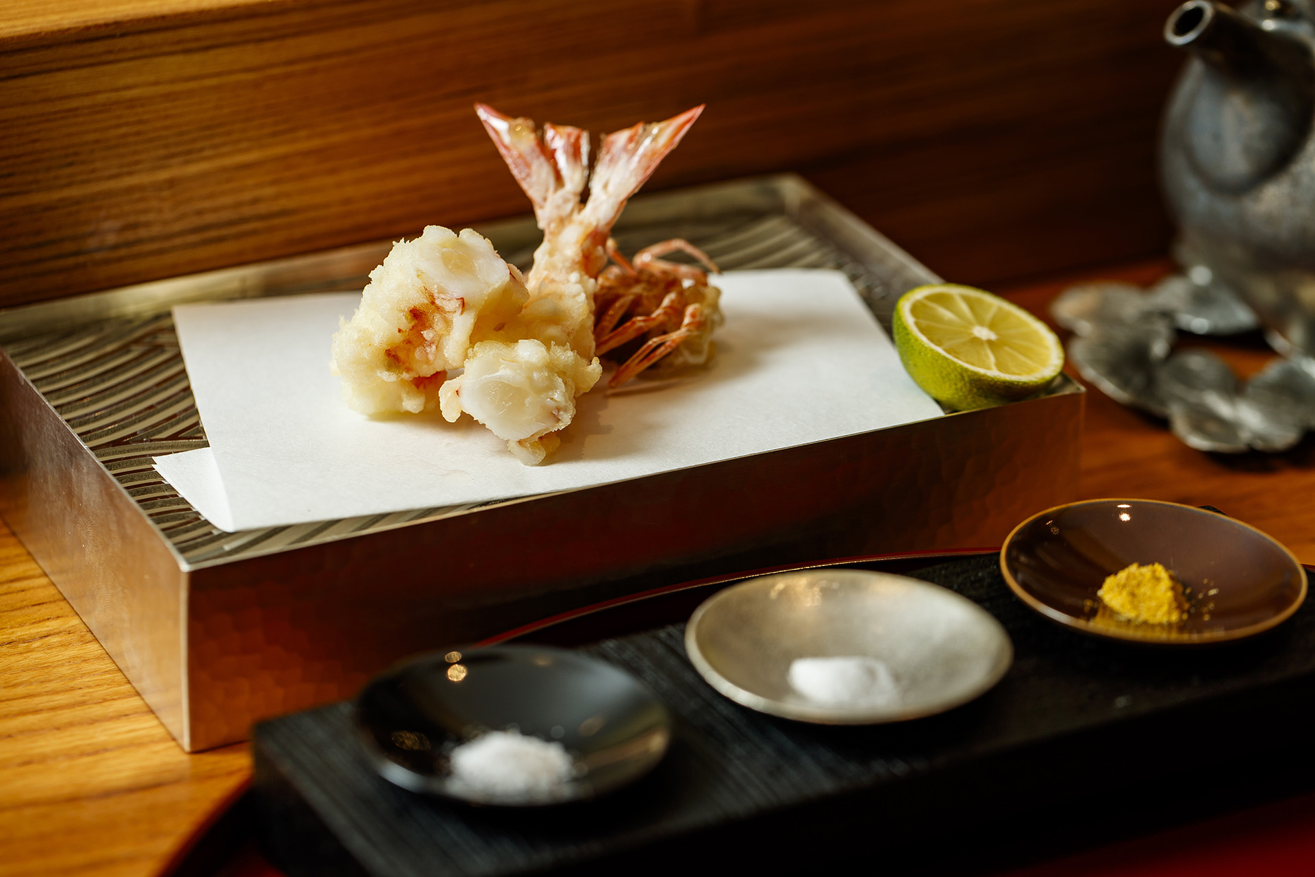 Saimaki prawn tempura with finishing salt